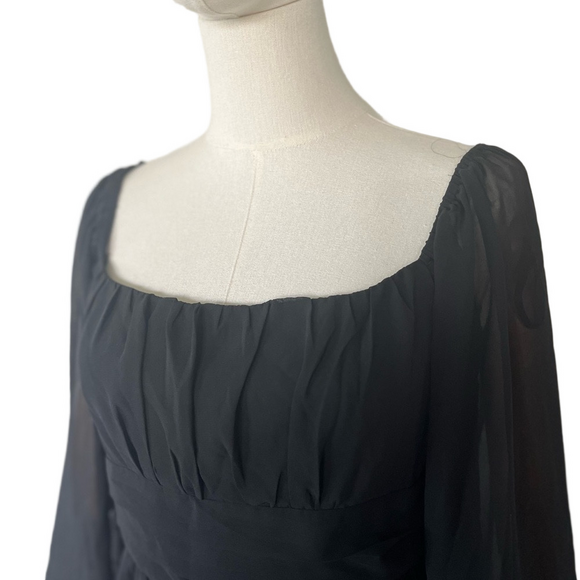 Windsor Peasant Mini Dress Sheer Black New M - Picture 4 of 8
